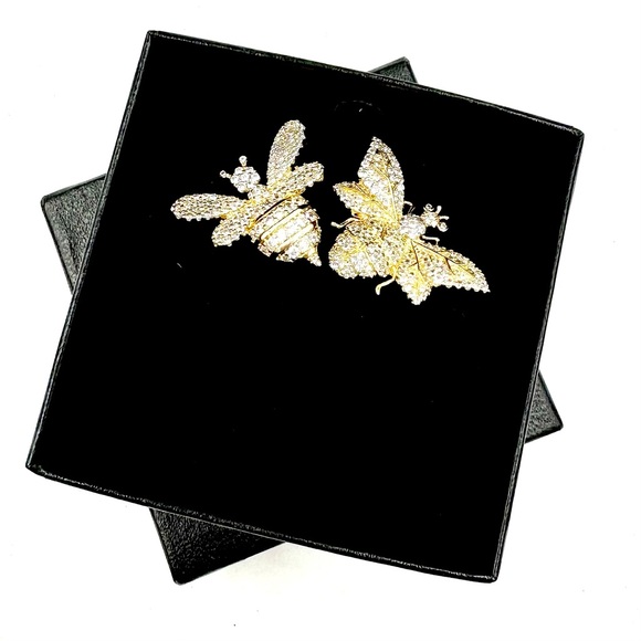 APM Monaco Earrings Gilt Sterling Cz Studs Bug Bee Fly Mix & Match Line - Picture 1 of 16